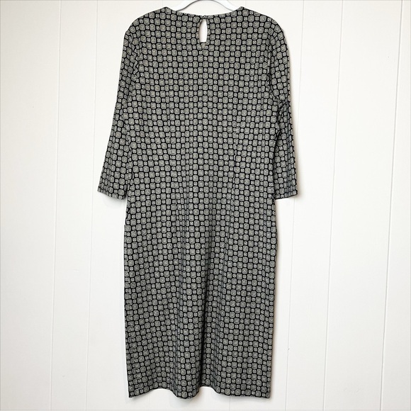 J. McLaughlin Stretch Knit Sheath Dress Medium black tan damask print pockets - Picture 6 of 15
